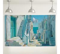 Mediterranean Street Backdrop, Vintage Coastal Scenic Wall Decoration, Perfect for Photography Events, Summer Party Background 71x43 Inch