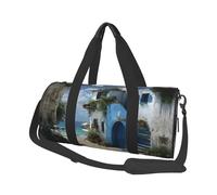 Mediterranean Style Beach Print Travel Duffel Bag, Foldable Gym Bag Overnight Weekend Bags for Women, Large Holdall Bag Cabin Bag for Sports and Travel