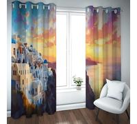 Mediterranean Style Blackout Curtains Coastal City Architecture Sunrise over the Sea Drapes for Bathroom Dining Room Thermal Insulated W38xL45in 2 Panels
