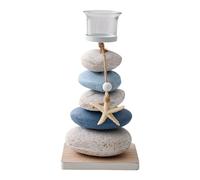 Mediterranean Style Candle Stand, Stone Candlestick Holder, Wedding Decor Candle Holder, Decorative Candlestick Holder 12.5 x 10 x 21 cm for Table, Desktop, Date Night, Green, Blue Color