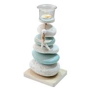 Mediterranean Style Candle Stand, Stone Candlestick Holder, Wedding Decor Candle Holder, Decorative Candlestick Holder 12.5 x 10 x 21 cm for Table, Desktop, Date Night, Green, Blue Color