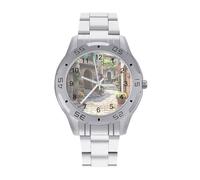 Mediterranean Style Old Stone Buildings Men's Business Watch with Stainless Strap Fashion Easy Reader Wristwatch Gifts for Men