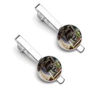 Mediterranean Style Old Stone Buildings Men's Novelty Tie Clips Round Metal Tie Bar Jewelry Gift for Daily Business Anniversary 5.5x2.2cm