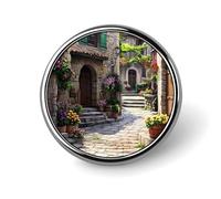 Mediterranean Style Old Stone Buildings Round Metal Brooches 1 Inch Decorative Badges Exquisite Decorations Pins for Clothing