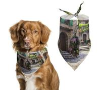 Mediterranean Style Old Stone Buildings Triangle Dog Bandana Adjustable Pet Bibs Summer Washable Scarf for Small Medium Large Pets