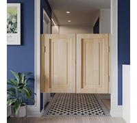 Mediterranean Style Solid Wood Swinging Cafe Doors Auto Close Half Waist Interior Door Natural Finish Bar Kitchen Fence with Hinges 100x90cm