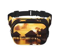Mediterranean Summer Fanny Pack for Women Men Fashion Waist Pack Adjustable Belt Bag for Workout Running Travelling Casual Waist Bag, Tahiti Resort Sunset Peel, One Size