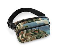 Mediterranean Summer Fanny Pack for Women, Personalized Waist Bag with Multi-Pockets for Men, Belt Bag for Travel, Crossbody Bags with Zipper, Adjustable Bum Bags for Running
