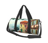 Mediterranean Summer Large Round Travel Duffel Bag,Extra Large Capacity Foldable Gym Bag with Removable Shoulder Strap,Durable Canvas Carry-On Bag for Sports