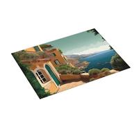 Mediterranean Summer Printed Dish Drying Mat 61x46 CM Dish Drying Pad Highly Absorbent Microfiber Kitchen Counter Mat for Dishes Drainer