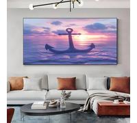 Mediterranean Sunset Unframed Canvas Wall Art Pink Modern Abstract Painting for Living Room, Bedroom Wall Decor - Great Gift Idea for Special Occasions 50x100 cm