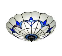 Mediterranean Tiffany Style Ceiling Light Fixture 40cm Semi Recessed Glass Shade Lamp Blue & White E27 Compatible Elegant Home Decor Lighting