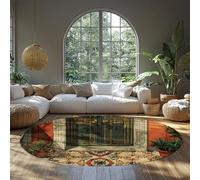 Mediterranean Tile Round Rug for Classroom Non-Slip Area Rugs for Living Room Bedroom Entryway Washable Low-Pile Circle Carpet Vintage Moroccan Patio Doorway Design in Teal Terracotta 120cm