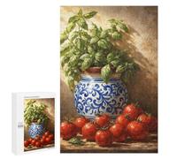 Mediterranean Tomato Basil Still Life Jigsaw Puzzle, 1000 PCS, Indoor Activity for The Home, An Absorbing Project for Relaxed Weekends, for Family Fun