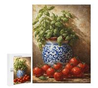 Mediterranean Tomato Basil Still Life Jigsaw Puzzle, 500 PCS, Indoor Activity for The Home, An Absorbing Project for Relaxed Weekends, for Family Fun