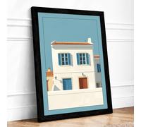 Mediterranean Townhouse Minimalist Framed Wall Art Print A3 (42×29.7cm) Black, Wall Decor for Living Room, Bedroom, Office & Home, Ready to Hang, Art Gift