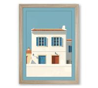 Mediterranean Townhouse Minimalist Framed Wall Art Print A3 (42×29.7cm) Oak, Wall Decor for Living Room, Bedroom, Office & Home, Ready to Hang, Art Gift