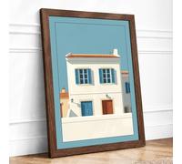 Mediterranean Townhouse Minimalist Framed Wall Art Print A3 (42×29.7cm) Walnut, Wall Decor for Living Room, Bedroom, Office & Home, Ready to Hang, Art Gift