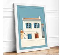 Mediterranean Townhouse Minimalist Framed Wall Art Print A3 (42×29.7cm) White, Wall Decor for Living Room, Bedroom, Office & Home, Ready to Hang, Art Gift
