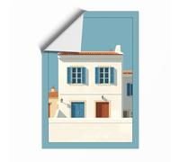 Mediterranean Townhouse Minimalist Unframed Wall Art Print A3 (42×29.7cm), Wall Decor for Living Room, Bedroom, Office & Home, Art Gift