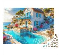 Mediterranean Villa Swimming Pool 1000 Piece Jigsaw Puzzle Paper For Adults Scenic Relaxation Focus Home Decor Gift 38x26cm/1000pcs