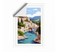 Mediterranean Village Light Coastal Unframed Wall Art Print A4 (29.7×21cm), Wall Decor for Living Room, Bedroom, Office & Home, Art Gift