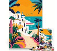 Mediterranean Village Tunisia Jigsaw Puzzles for Adults 1000 Piece Memory Boost Peaceful Hobby Festive Present size 50x75cm