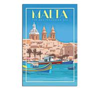 Mediterranean Vintage Travel Poster Malta Valletta Cathedral Sea Ships Canvas Art Print Office Family Bedroom Decorative Posters Gift Wall Decor Poster 12x18inchs(30x45cm) Unframe-.