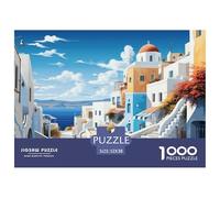 Mediterranean White Architecture 1000 Piece Jigsaw Puzzle Paper for Adults Blue Sea View Relaxing Focus Family Decor Gift 52x38cm/1000pcs 52x38cm/1000pcs