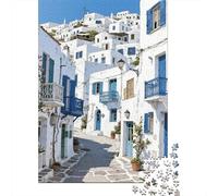 Mediterranean White Town 1000 Piece Jigsaw Puzzle Jigsaw Puzzle for Adults Paper 1000 Pieces Puzzle Game Street View Home Decor 52x38cm/1000pcs