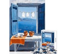 Mediterranean Window View 1000 Pieces Puzzles for Adults Great Gifts for Games Hand Speed Race Home Decoration Toys for And from 14 Years And over (38x52cm)