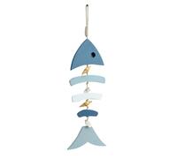 Mediterranean Wooden Fish Shell Hanging Pendant Wall Ornament | Blue and White Style, Lightweight Space Saving Decor, for Home Bathroom Rearview Mirror Display