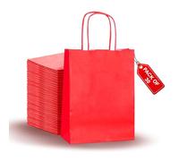 MEDIUM 30 Pcs Paper party bags for kids party - Present holder with twisted handles - Red party bags Ideal for Easter, Anniversary, Birthdays, Weddings, Baby Showers (41 x 32 x 12 CM)