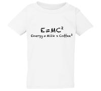 (Medium / 3T / 2-3 YO) E=mc2 Energy Milk Coffee Funny Einstein White T-Shirt Tee Top Baby Kids Boy Girl
