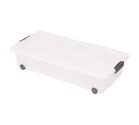 (Medium (45L), White) 35/45/70L Under Bed Plastic Storage Box Wheels+Lid