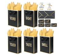 Medium 5 Senses Gift Bags for Him Her, Gold Foil Sight Smell Touch Taste Sound Gift Bags (Black)