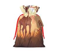 Medium African savannah giraffe calf Print Christmas Drawstring Candy Bags, Reusable Fabric Sacks, Gift Bag for Xmas Holiday Present Wrap