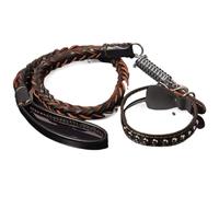 Medium and large dog explosion-proof genuine leather leash set with buffer spring, cowhide braided dog leash and collar, pull-resistant and escape-proof (black,S)