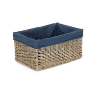 Medium Antique Wash Navy Cotton Lined Willow Storage Baskets