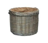 Medium Antique Wash Round Storage Log Basket Red Hamper Light Brown One Size