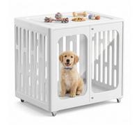 Medium B HDPE Dog Crate, 360° Swivel Wheels & Clear Acrylic Doors Windows, Easy to Clean, Quick Assembly & Disassembly, Furniture Style Indoor Outdoor Decor Pet Side Table Kennel for Small Medium Dogs