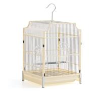 Medium Bird Cage, Parrot Cage, Two-way Chassis Design, Simple Chinese Style, for Canary, Golden Sun, Little Sun(Beige)