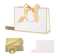 Medium Birthday Gift Bags for Presents,4Pcs White Paper Party Bags With Handles 6 Tissue Papers 4 Ribbons 4 Cards for Man Woman Girl Boy Bridesmaid Wedding Birthday Party Anniversary Christmas (White)