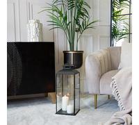 Medium Black Lantern Vintage/Modern Tall Tower Decorative Candle Holder For Living Room, Indoor, Outdoor, Parties & Weddings