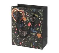 Medium Black Midnight Bloom Print Giftbag | Folk Art-Inspired Design | Ideal for Birthdays & Special Occasions