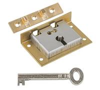 Medium Brass Half Mortise Chest or Box Lock w/Skeleton Key | S-9 (with One Key)
