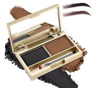 Medium Brown & Deep Black Eyebrow Powder Palette With Mirror & Brush - Dual Shade Compact For Natural Or Bold Brows, Long-Lasting Filling & Sculpting, Finely Milled, Suitable For Various Hair Tones,