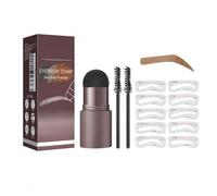 Medium Brown Eyebrow Stencil Kit, Brow Stamp Kit, Eyebrow Powder & Brow Shaper Set - Natural Reusable Templates with Brush, Mirror Compact for Quick Makeup, Hairline & Edges