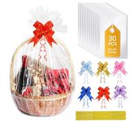 Medium Cellophane Hampers Bags With Pull Bows,30 Pack 16 x 24 inches/40 x 60 cm Hamper Basket Gift Bags,Cellophane Wrap OPP Plastic bags for Wedding Birthday Holiday Party Presents Packaging