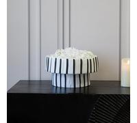 Medium Ceramic Hand Painted White & Black Stripe Moss Bowl Vase Home Decor Home Interiors